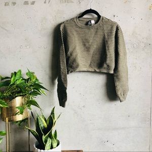 Textured Cropped Sweater Olive Green
